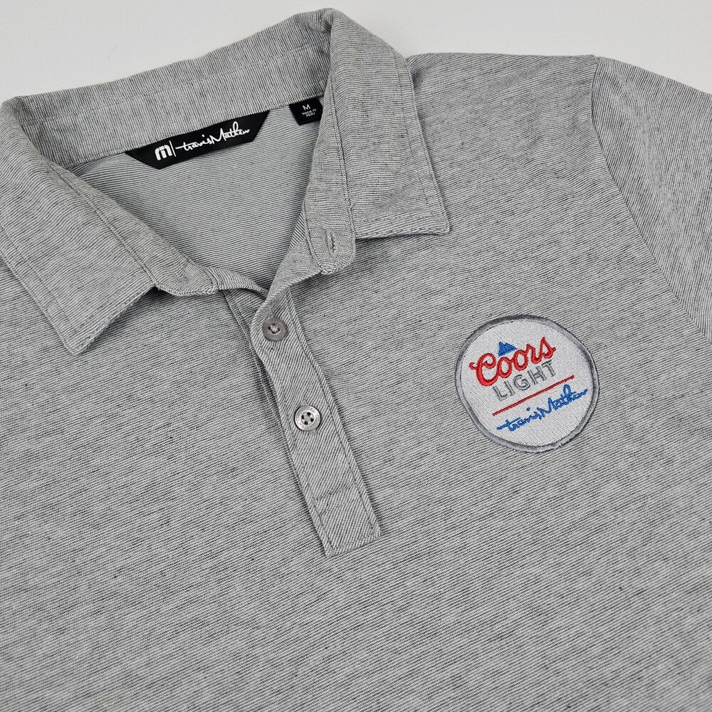 TravisMathew Coors Light Polo Shirt Mens M Gray Embroidered Golf Beer Logo